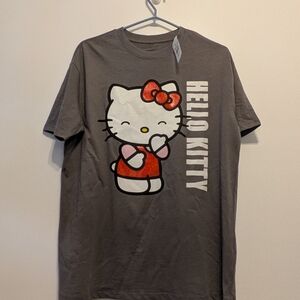 Hello Kitty Girls' Short Sleeve Tee - Gray with Red & Pink Accents